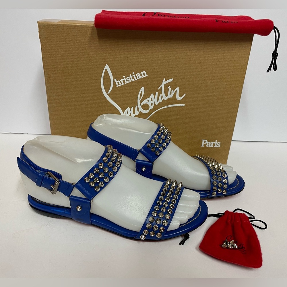 Christian Louboutin Blue Studded Leather Sandals - Picture 2 of 15